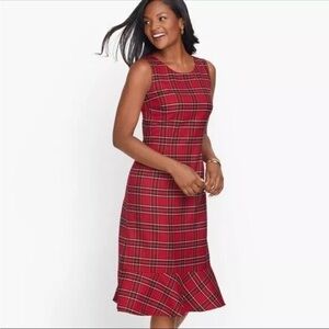 TALBOTS Womens Red Tartan Plaid Wool Blend Flounce Hem Sheath
Dress Size 16WP 16